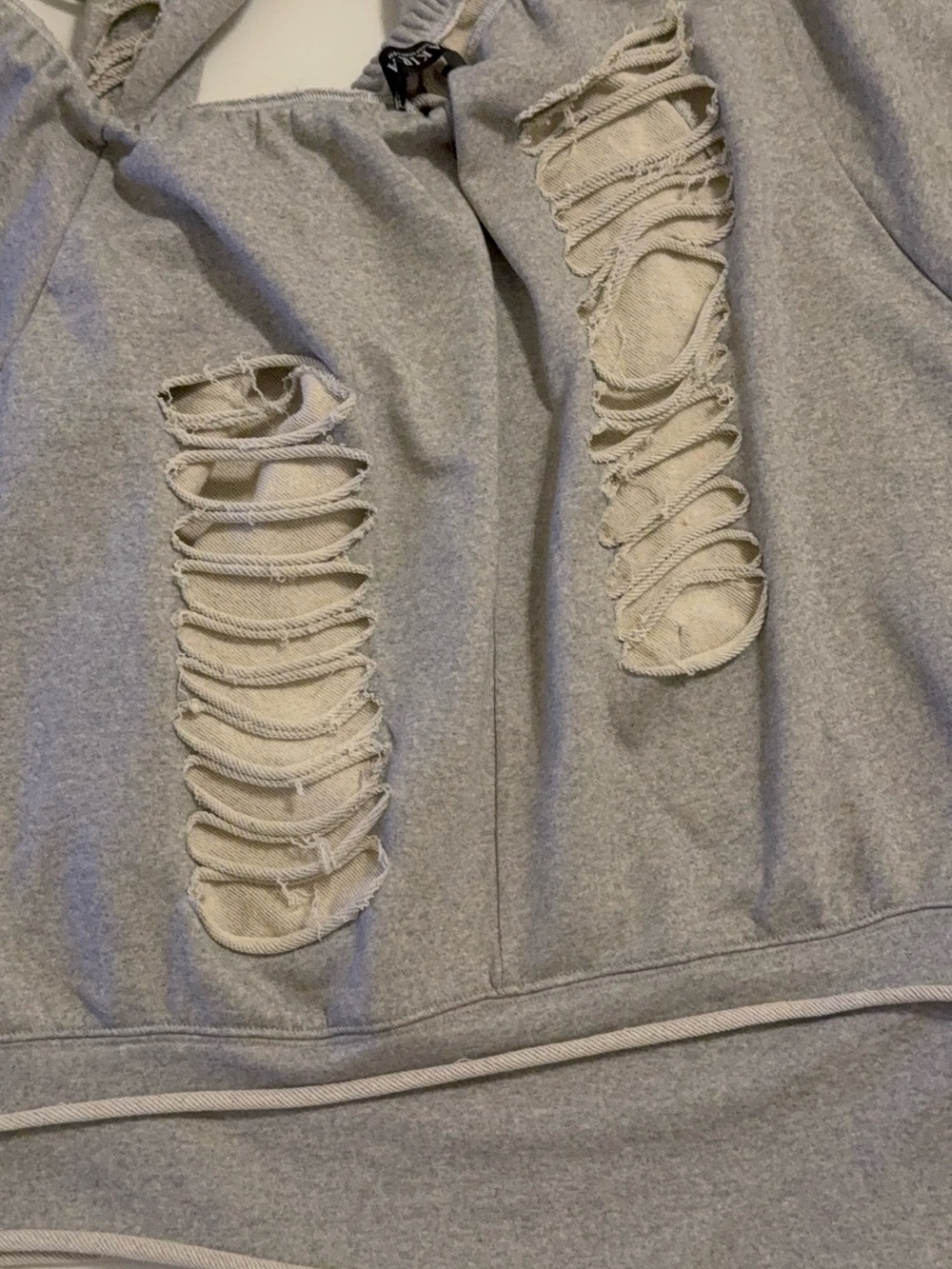 Akira Grey Sweatshirt Distressed Hooded Top XL Halter Off the Shoulder - Picture 12 of 13